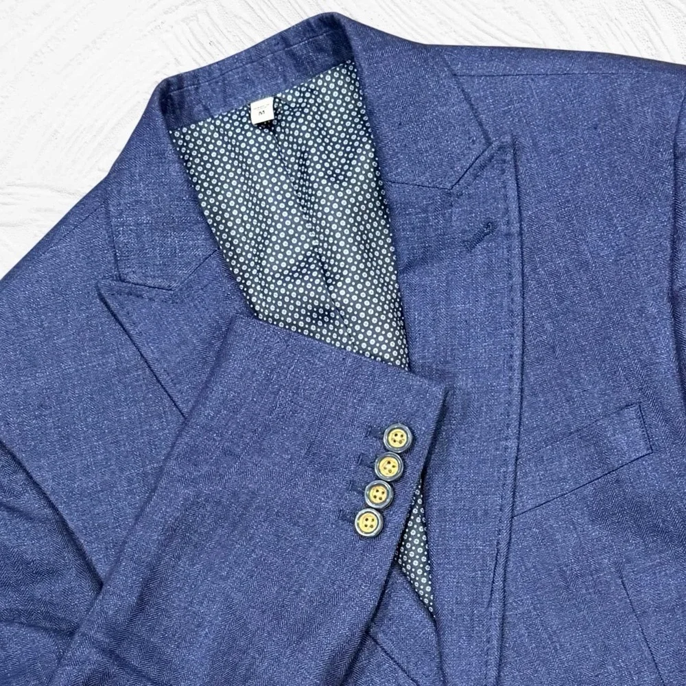 Murano Baird McNutt 100% Linen Blazer Mens Medium Slim Fit Blue Sport Coat